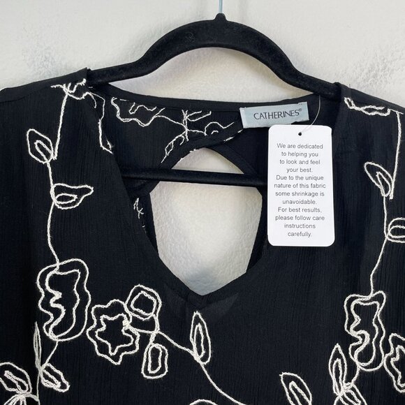 NEW Catherines Womens Plus 1X Tunic Top Embroidered Floral 3/4 Sleeves Shirt - Picture 7 of 10